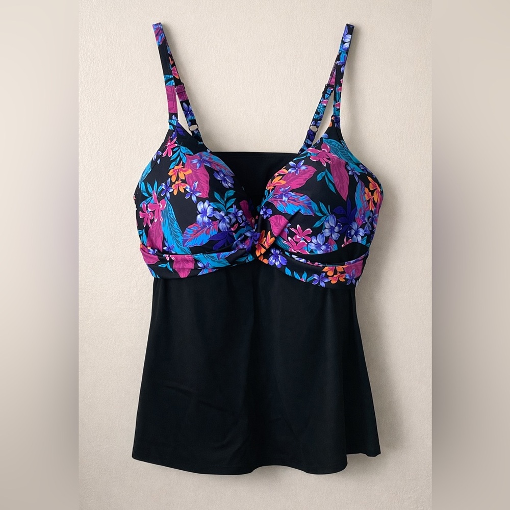 Swimsuit for all black floral twisted underwire tankini top